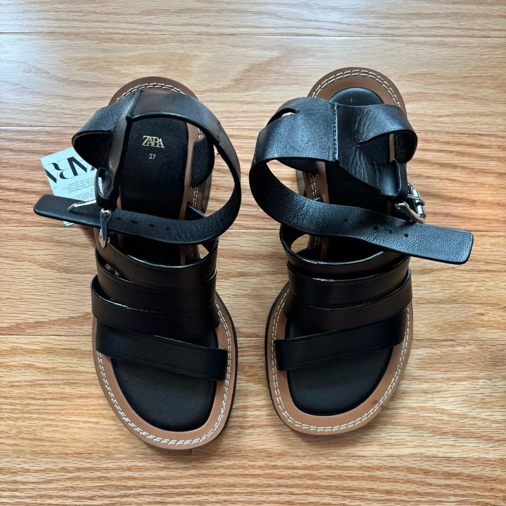 Zara Strappy Black Sandals for Women - Picture 2 of 12